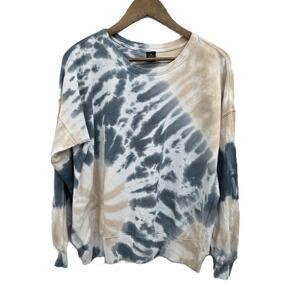Neutral Beige Gray Tie Dye Crewneck Pullover Sweatshirt S Loungewear Soft Cotton